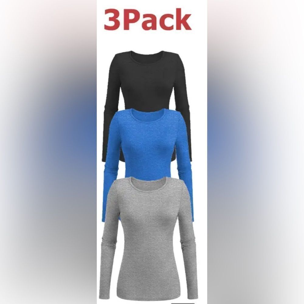 Encolax 3Pack Ribbed Shirts Crewneck Fitted Tops Black/White/Green M NWT IN PKG
